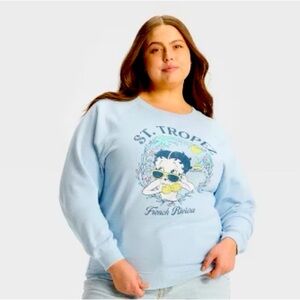 💙💙BETTY BOOP St. Tropez Women's Pastel Blue Graphic Sweater size xxs 💙💙